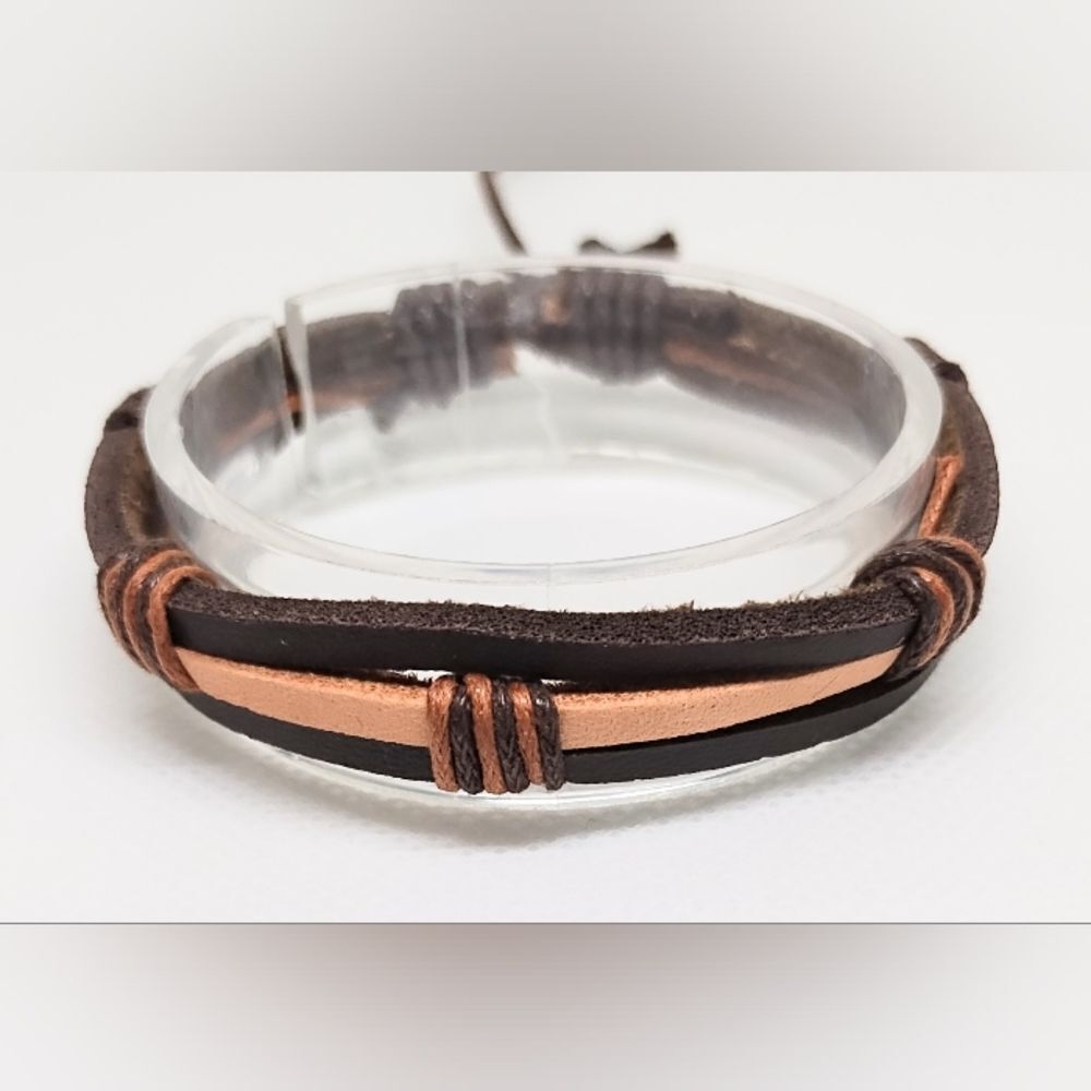 Men's bracelet leather layered‎ brown new e74